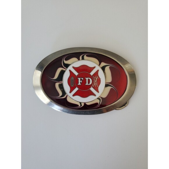 Vintage Silver Tone and Red Oval Fire Department Belt Buckle 2.5 IN Wide - Picture 7 of 7